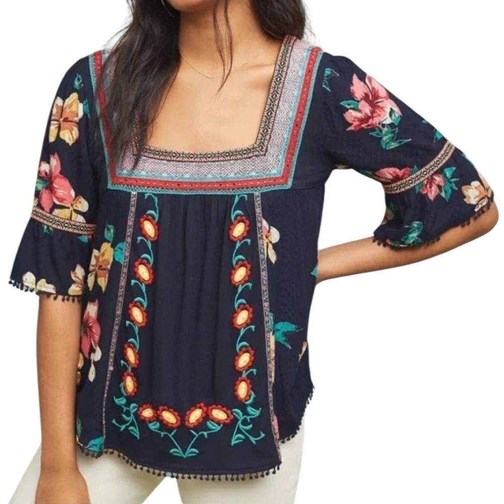 Anthropologie Multicolor Floral Blouse small
